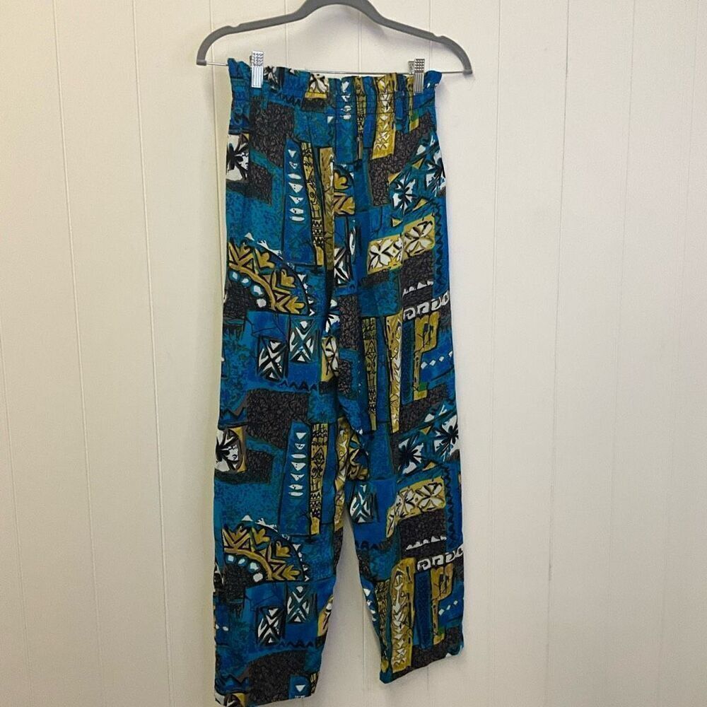 Happy Legs Womens Small Elastic Waist Pants Blue Abstract Print Hippie Pockets - Picture 5 of 8